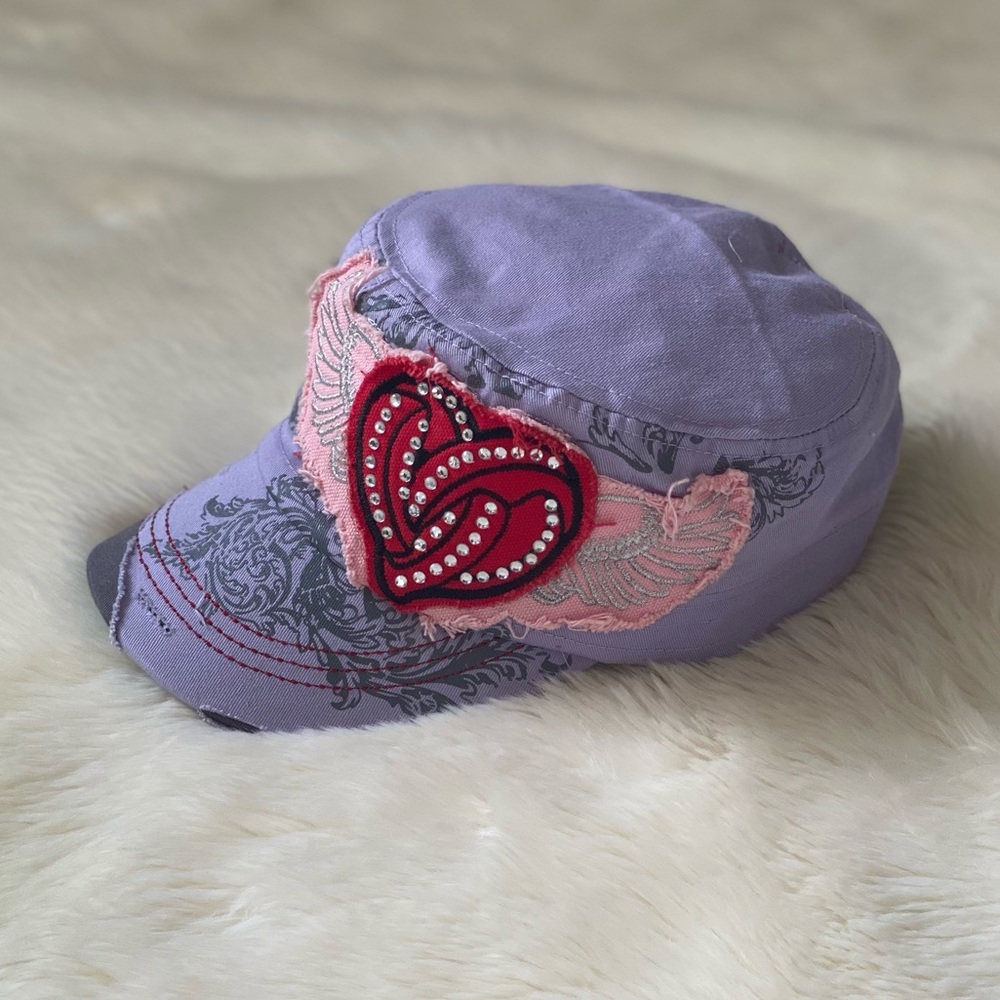 Crystal Saint Lavender Heart Wings Patch Embellished Trucker Hat Purple Pink Red